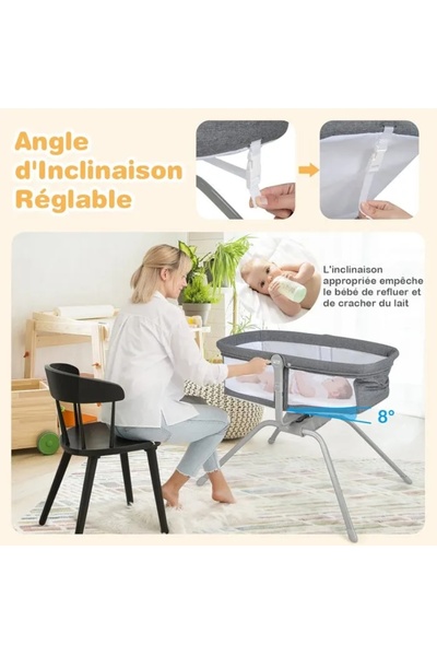 MAAS 3 in 1 Baby Travel Bed with Mattress Foldable with Rocking System and Baby Reclining Mattress with Ultra Light Travel Bag