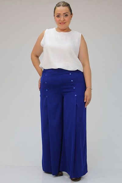 Eslina 49009 Plus Size Aspen Trousers - Button Detailed, Saks