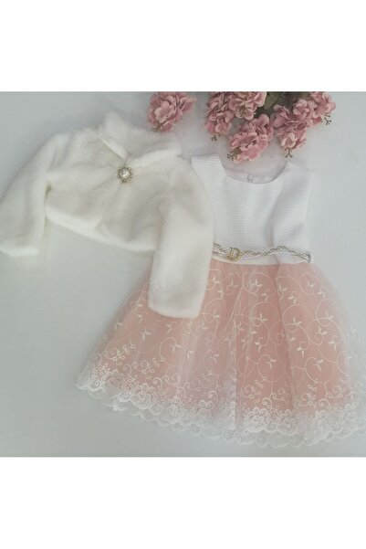 ÖZLEM BEBE Peluş Bolerolu Pembeli Çocuk Elbisesi-2 Yaş