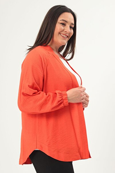 Metpoint Trend42plus Büyük Beden Sırt Taş Baskılı Oversize Oranj Ceket