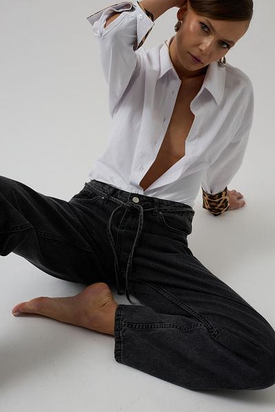 Black Fashion Piping Detail Straight Black Jean