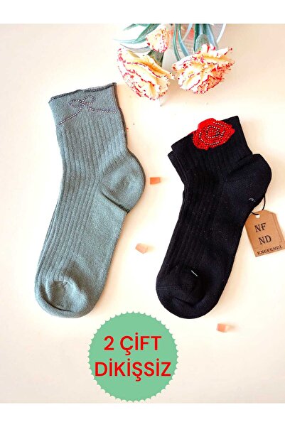 ENEFENDİ Зелено-черни дамски чорапи: 2 чифта без шевове, с остри върхове, подходящи за внимателни напитки