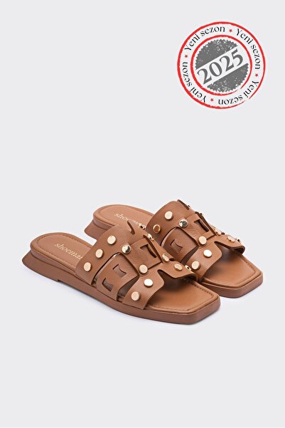 SHOEMARK Fabi Taba Hakiki Deri Trok Kadın Terlik