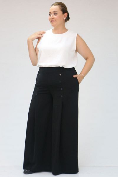 Eslina 49009 Plus Size Black Aspen Trousers - Button Detailed