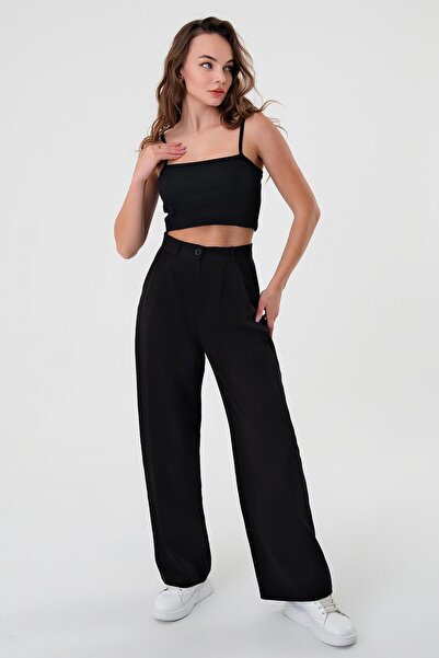 Hazel Kadın Siyah Yüksek Bel Palazzo Pantolon
