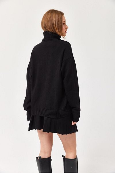 CALİENTE Turtleneck Skirted Knitwear Bottom Top Set Black