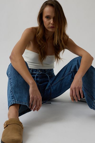 Black Fashion Piping Detail Straight Blue Jean