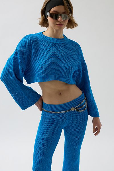 Black Fashion Set bluză și pantaloni tricotaje supradimensionate albastre
