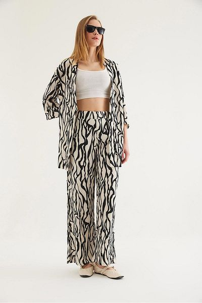 CALİENTE Kimono Pants Crinkle Women's Double Suit Black