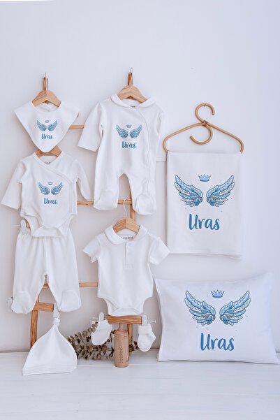 Lilabio Bebe Yaka İsme Özel Delux 12li Hastane Çıkışı Mavi Kanat