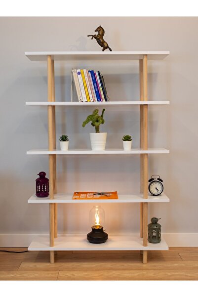 PEKA 5 Raflı Modern Dekoratif Kitaplık Klasörlük Mutfak Rafı Kiler Çok Amaçlı Düzenleyici Raf - Beyaz