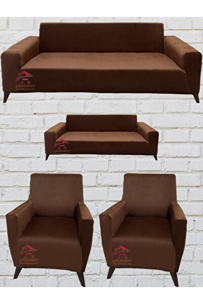 Sahaneev 3+2+1+1 İtalyan Süet Koltuk Örtüsü(KAHVERENGİ)