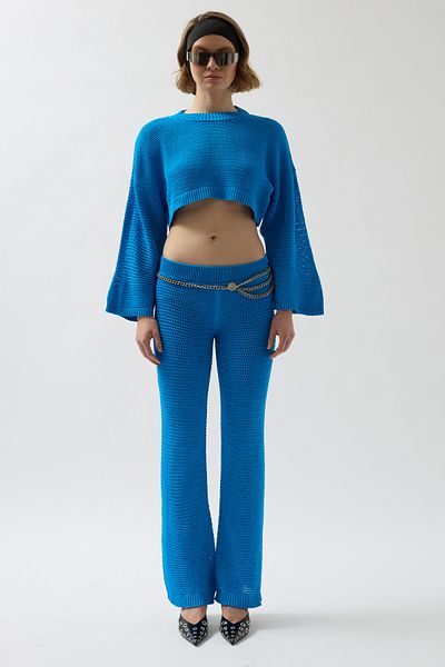 Black Fashion Set bluză și pantaloni tricotaje supradimensionate albastre
