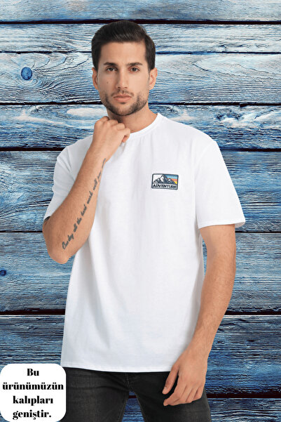 Jimback تي شيرت أبيض مطرز 100% قطن مريح - مغامرة