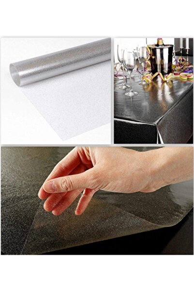 ELEGANCEV Gümüş Simli Şeffaf Masa Örtüsü 4-6 Kişilik 110-140 cm