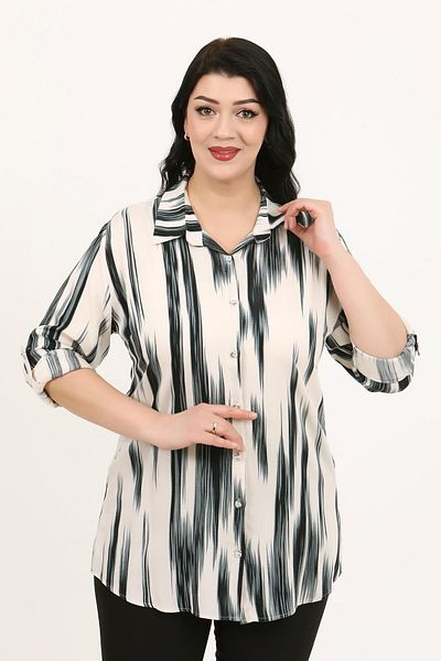 By Alba Collection Γυναικείο πουκάμισο από βαμβακερό χακί βισκόζη σε μεγάλο μέγεθος
