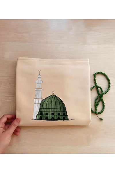 Perdeplus Minimal Embroidered Linen Prayer Rug Prayer Mat - Dowry Gift Bag Prayer Rug