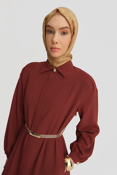Armine Dark Red Shoulder Ribbed Top Coat 25Y8208