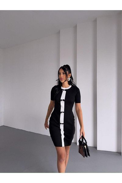 Cistern İstanbul Women's Black Front Bow Detail Dress