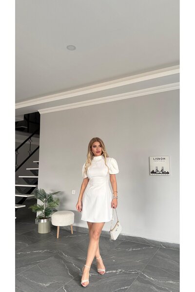 buqre's moda Μίνι φόρεμα με μανίκια καρπούζι με φιόγκο και λεπτομέρεια με κουμπιά στην πλάτη