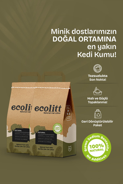 Ecolitt Cat Litter 2'li Avantaj Paketi Kraft Paket Tozsuz Ve Topaklanan Kahve...