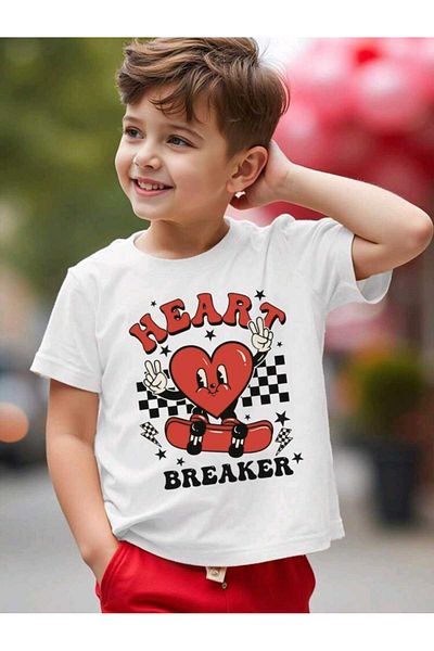 FAVORİST Tricou din bumbac cu decolteu rotund cu imprimeu mixt pentru copii