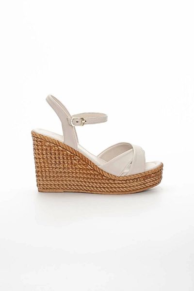 MFT AYAKKABI Women's Beige Cross Wedge Heeled Classic Style Sandals