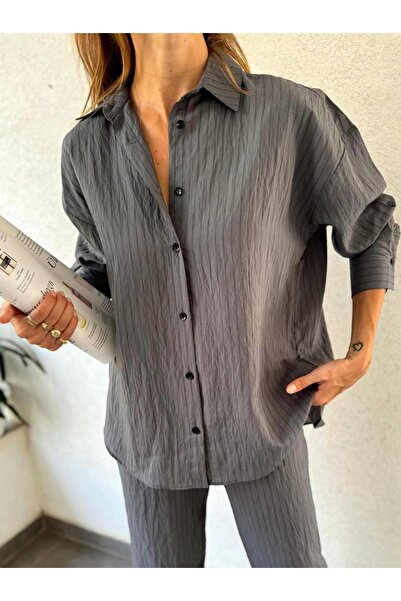 Maldia Shop Women's Striped Anthracite Shirt Pants Set