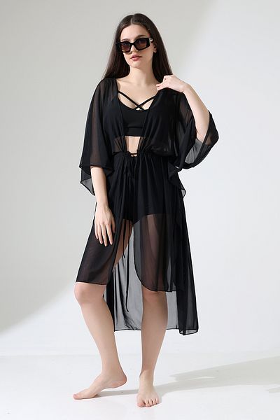 Esberin Long Tulle Pareo with Front Tie