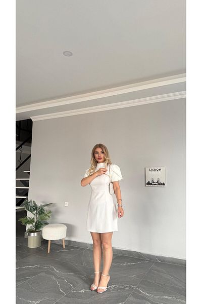 buqre's moda Μίνι φόρεμα με μανίκια καρπούζι με φιόγκο και λεπτομέρεια με κουμπιά στην πλάτη