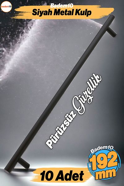 Badem10 Tijă 10 bucăți mâner din metal negru (192 mm-19,2 cm) pentru mobilier sertar bucătărie dulap dulap mâner mâner
