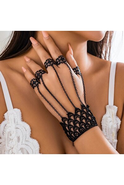 Choice حلقات وسلاسل أصابع معصم من الدانتيل الأسود الإبداعي العتيق للنساء، أسا...