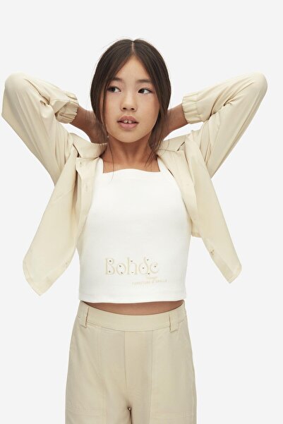 NK Детски винтидж къс топ за момичета 10-16 години Екру