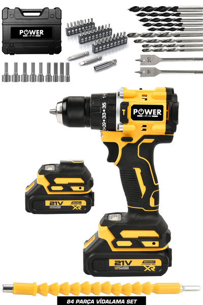 POWER BLACK XR Lİ-ON 21 V 1500 AH ÇİFT AKÜLÜ DARBELİ KÖMÜRSÜZ 82 PARÇA UÇ SET...