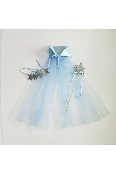 Dimmel Costume Mavi Pelerin Taç Değnek Set