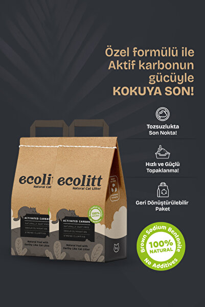 Ecolitt Cat Litter 2li Avantaj Paketi Kahverengi Bentonit Topaklanan Aktif Ka...