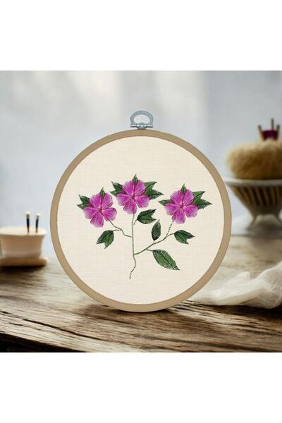 riyaz Mor 3lü Çiçek - Yuvarlak Pano Kasnak Çap:17cm