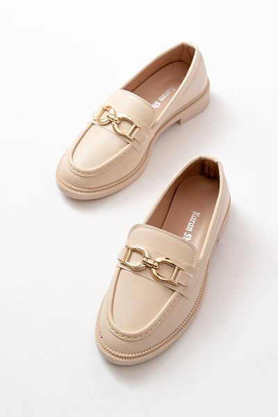 Büşra Çetin Γυναικεία Loafer Cream Casual Παπούτσια με αγκράφα