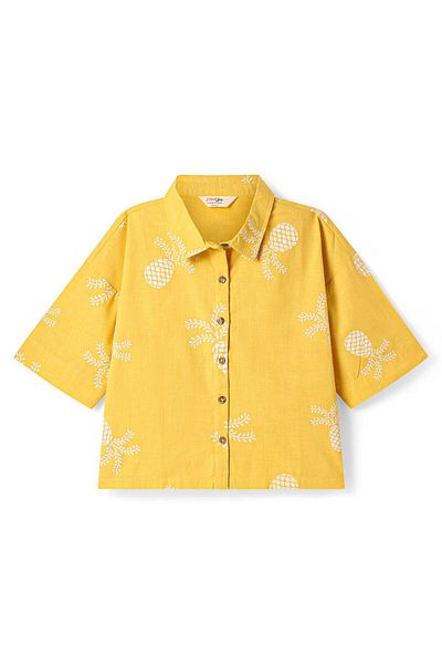 Primo Gino Oversized Shirt & Shorts Co-Ord Set with Pineapples Prints - Yellow