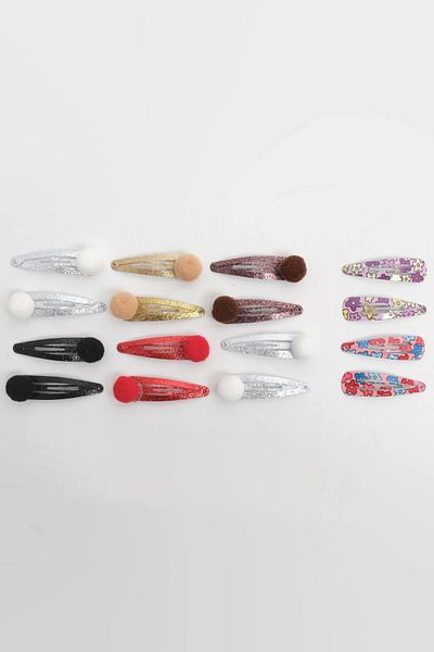 LOGO AKSESUAR Set de 16 cleme cu pompon și cleme multicolore