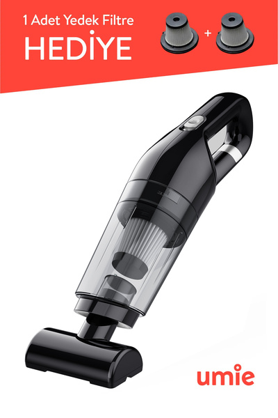 Umie Araç Süpürgesi ELS24 Siyah 50W 4000mAh 6000PA Kablosuz Şarjlı Taşınabilir Type-C Ev Araba Süpürge