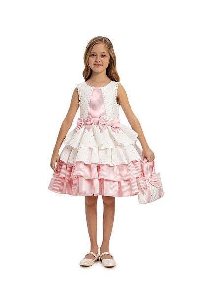 Pamina Girl's Polka Dot Layered Dress 3-7 Years Pink