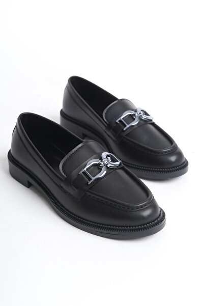 Taha Türk Kadın Siyah Loafer Gümüş Toka Detaylı Maskülen Kadın Ayakkabısı Casual Günlük Şık ve Rahat Ayakkabı