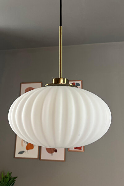 Bamyum Elegant Beyaz Cam Tekli Avize Eskitme İnce Ufo Başlık Sarkıt Lamba Res...