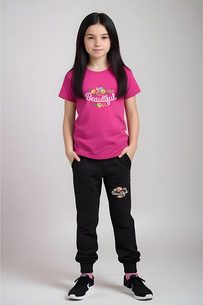 panios kids Beautiful Printed Girl's T-Shirt and Sweatpants Set