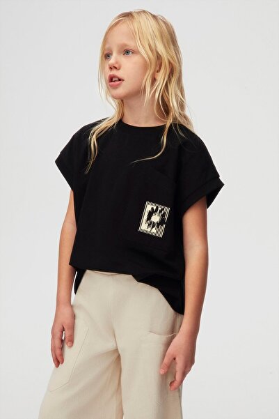 NK Fete Asimetrică Cu buzunar tricou 8-14 ani Negru