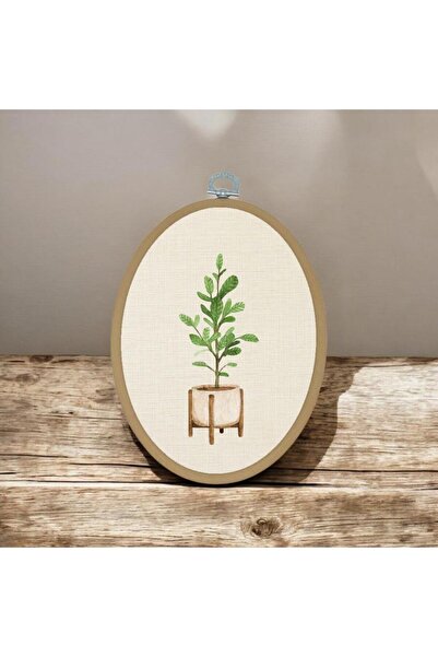 riyaz Saksı Çiçek - Elips Pano Kasnak Boyut: 15,50cm x 19cm