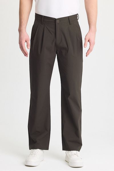 STONCS Men's Khaki Pleated Baggy Fabric Pants