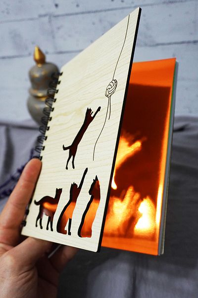 markcat Cat Pattern Wooden Door Notebook - Line Agenda - School Use (A5 - 120 Sheets)