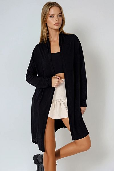 VAGGON Women's Black Shawl Collar Viscon Cardigan